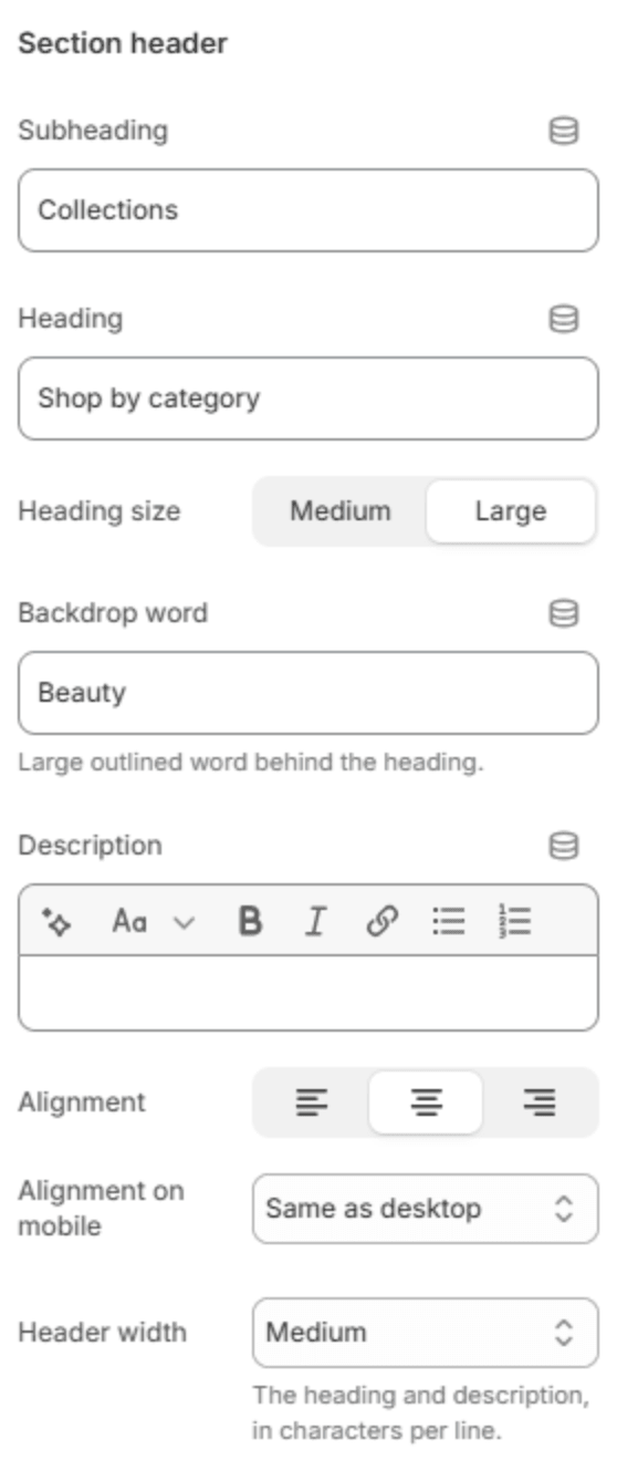 Section header settings