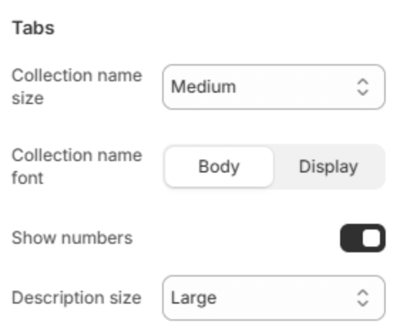 Tab settings