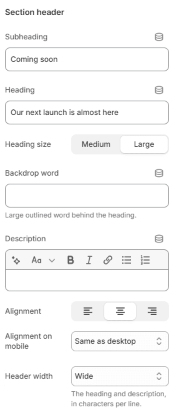 Section header settings