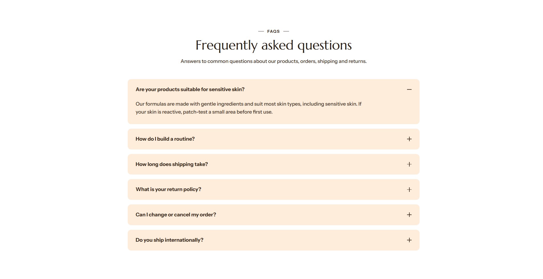 The FAQ section on the FAQ page