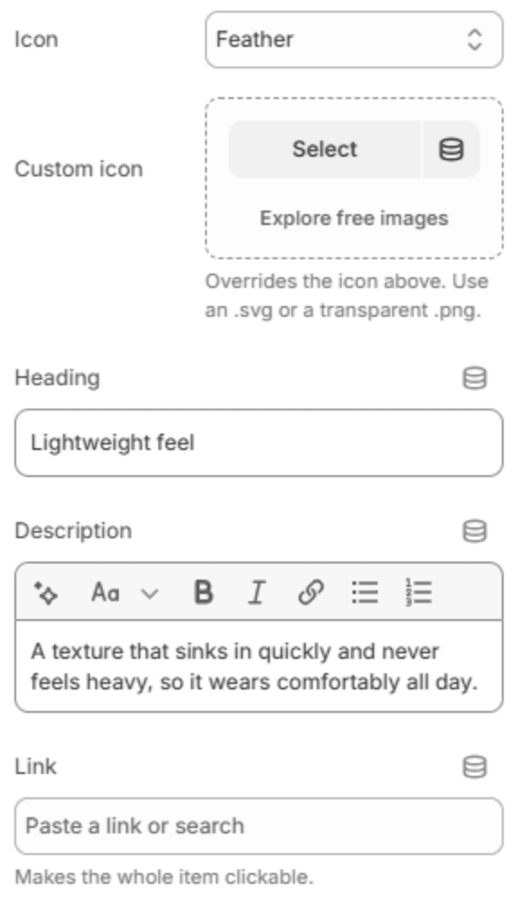 Feature block settings