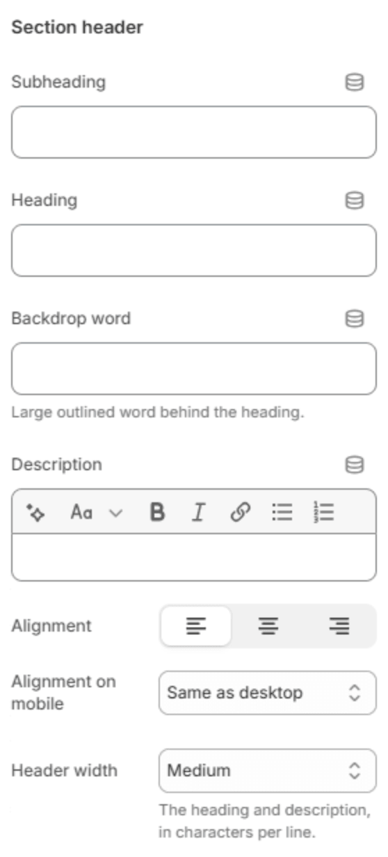 Section header settings