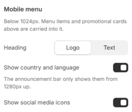 Mobile menu settings