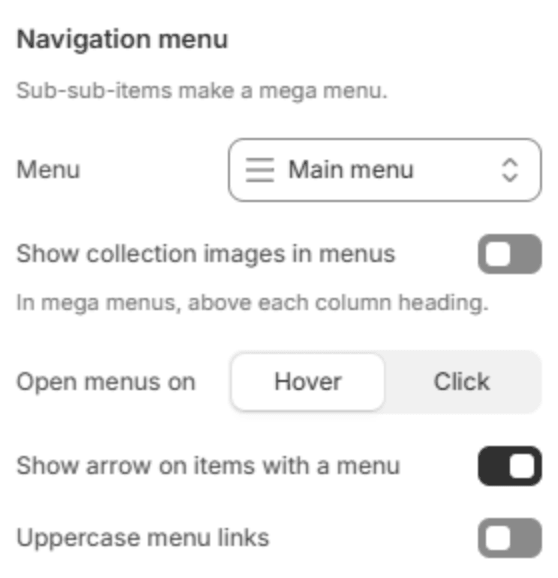 Navigation menu settings
