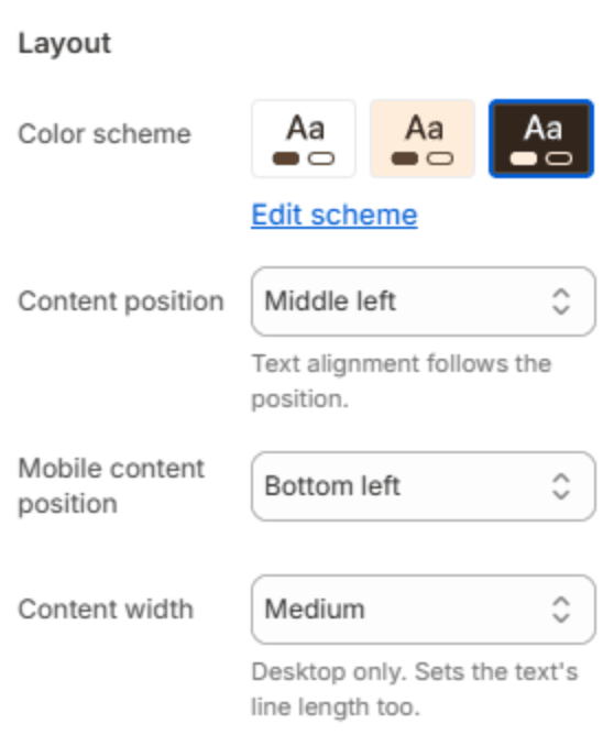 Slide layout settings