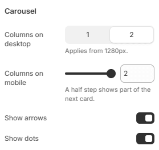 Carousel settings