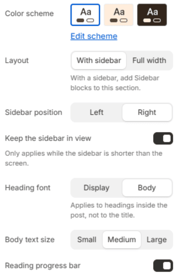 Article settings