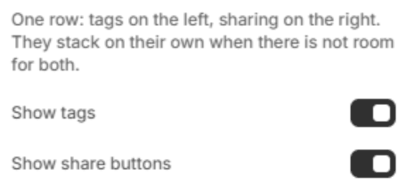 Tags and sharing block settings