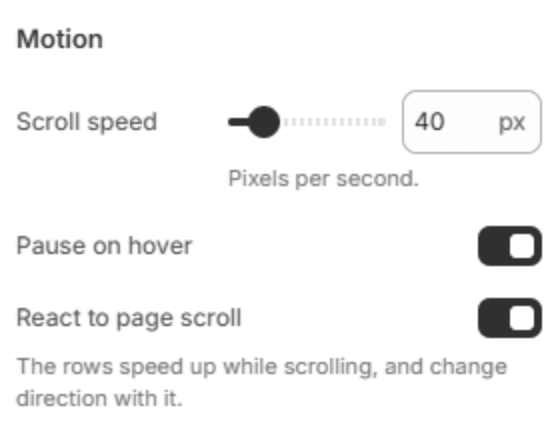 Motion settings
