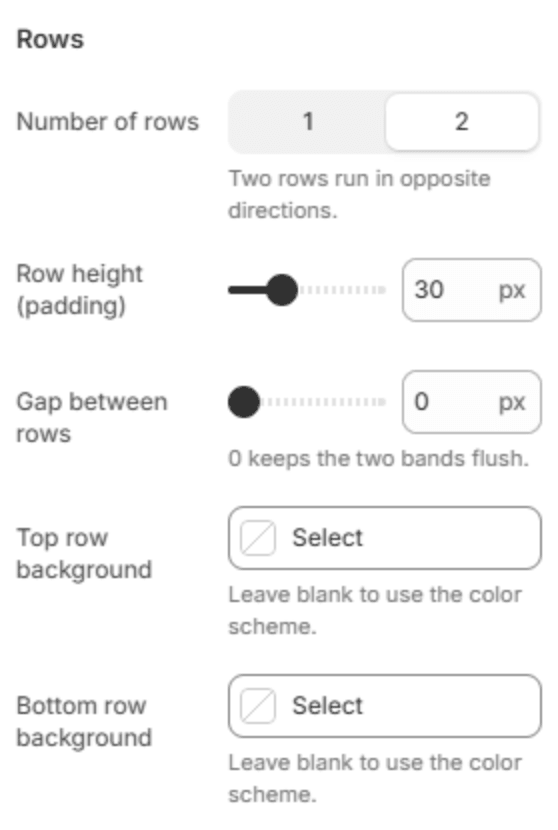 Row settings