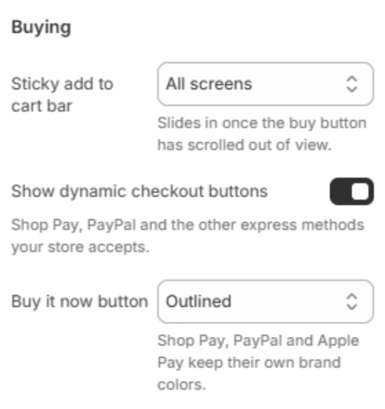 Buying settings