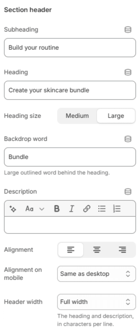 Section header settings