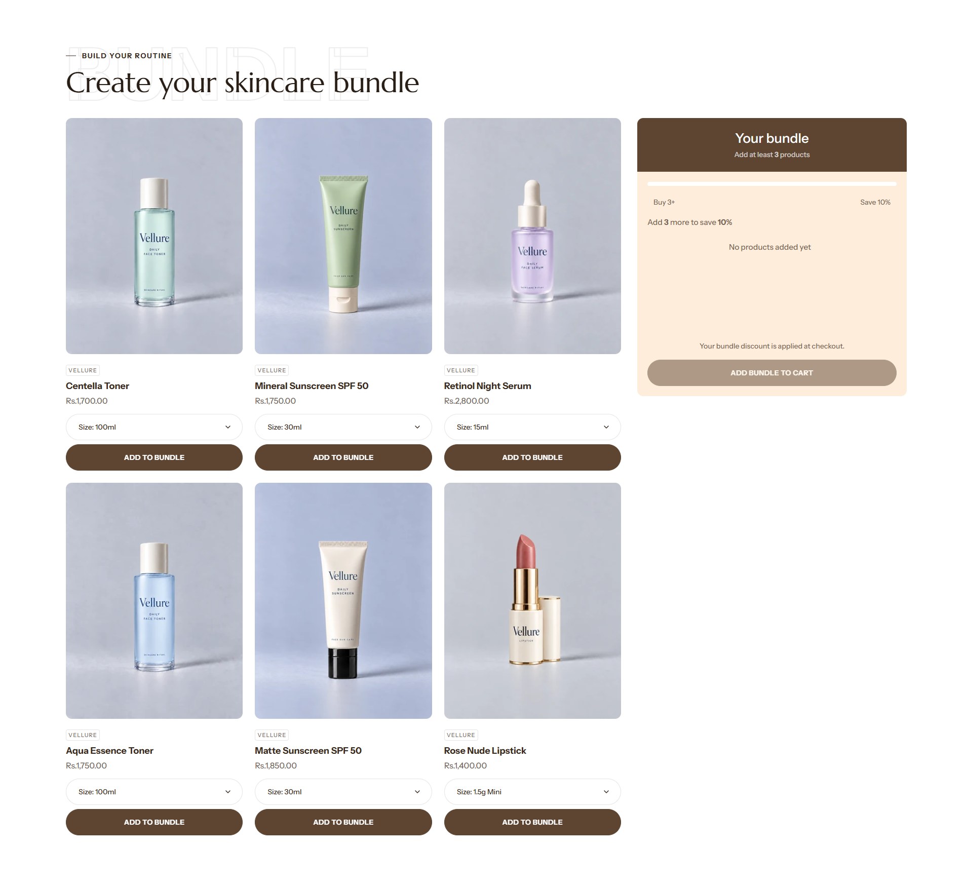 The Product bundle section on the home page