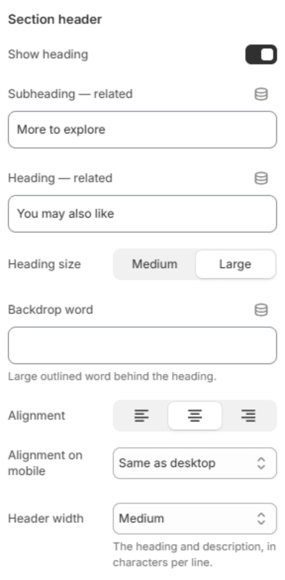 Section header settings