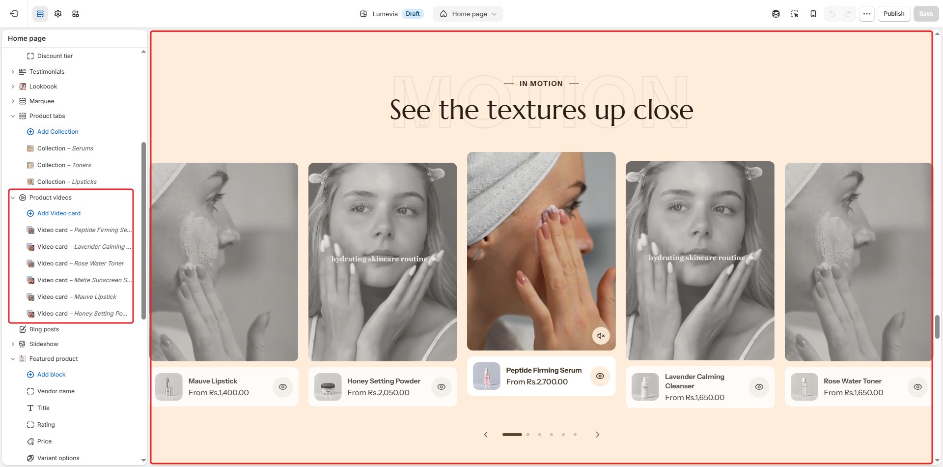 The Product videos section in the theme editor