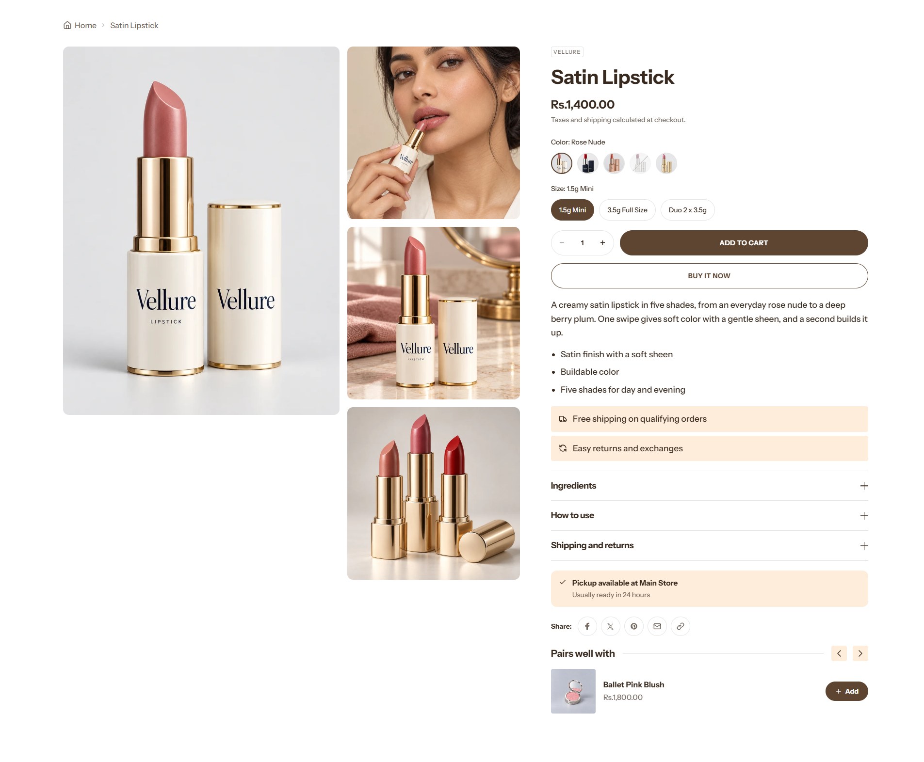 The product page: gallery and details column