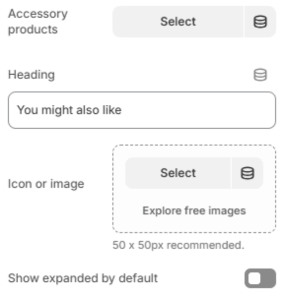 Accessory upsell block settings