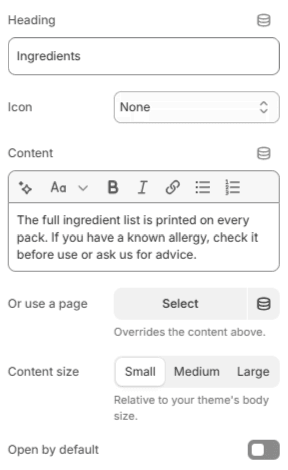 Collapsible row block settings