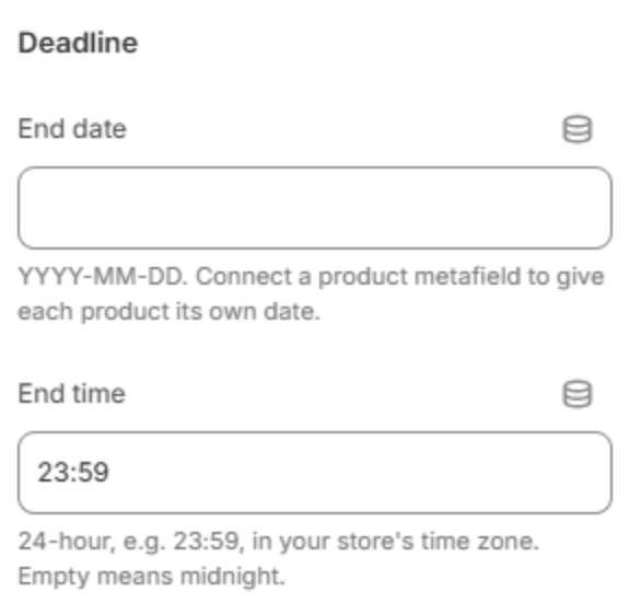 Countdown deadline settings