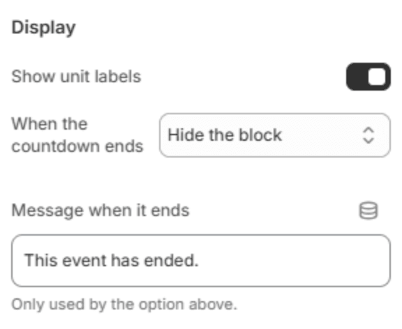Countdown display settings