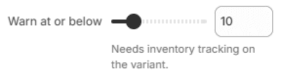 Stock warning block settings
