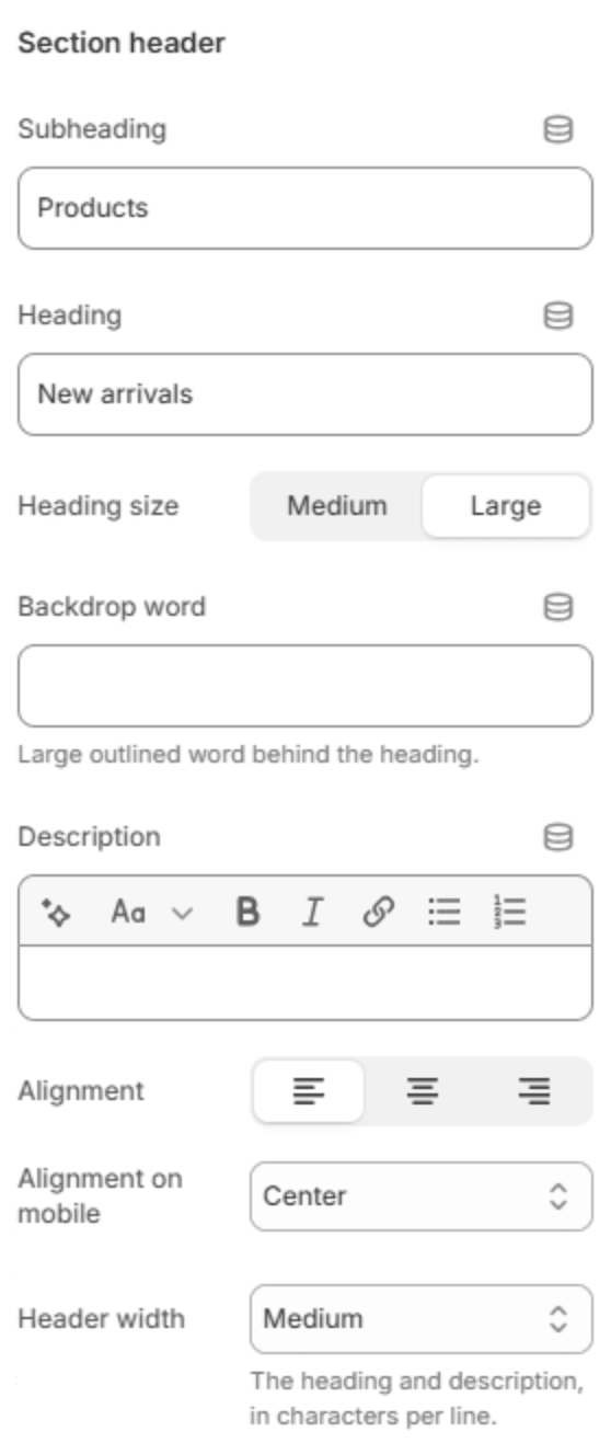 Section header settings