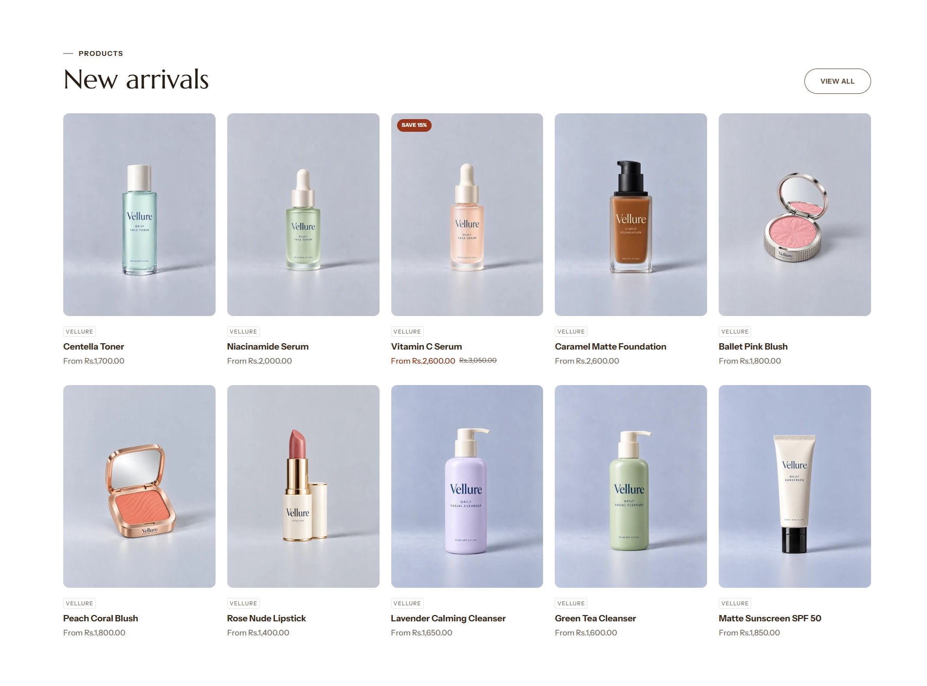 The Featured products section on the home page
