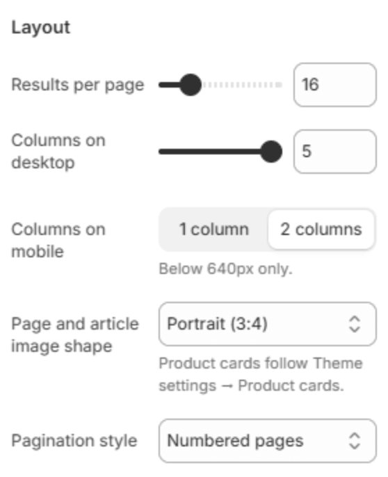 Layout settings