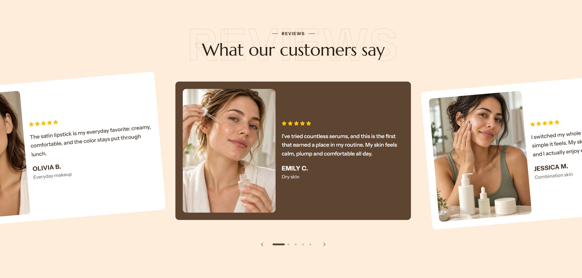 The Testimonials section on the home page