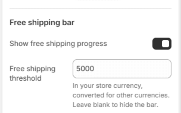 Free shipping bar settings