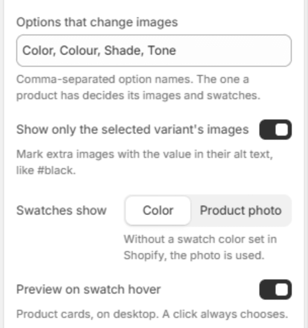 Variant image settings